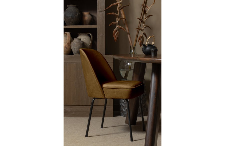 BEPUREHOME Vogue spisebordsstol - honning gul fljl polyester og sort metal