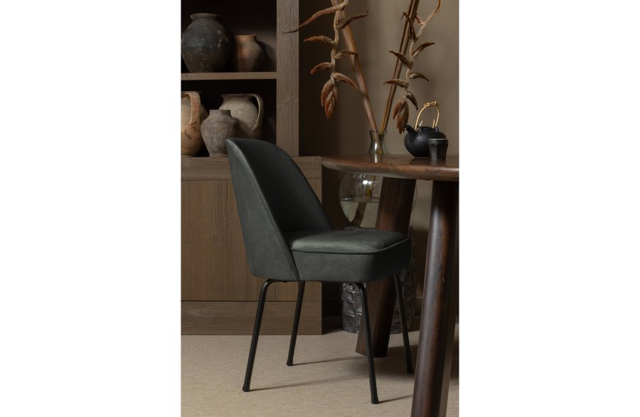 BEPUREHOME Vogue spisebordsstol - mrkegrn fljl polyester og sort metal