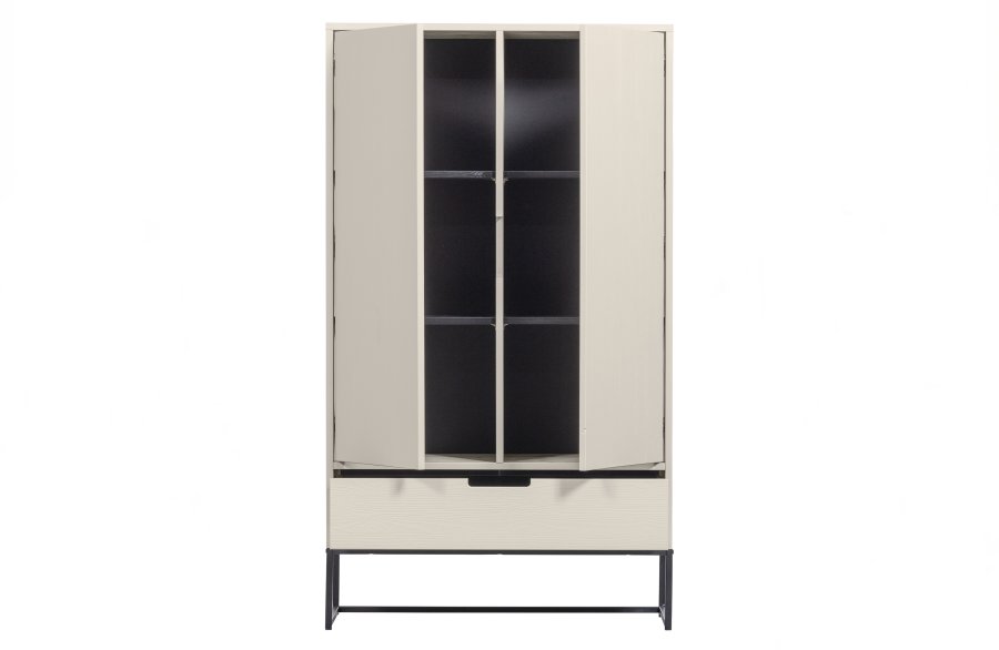 WOOOD Silas garderobeskab, 2 lger, 4 hylder, 1 skuffe - dust (gr/sand) brstet fyrretr og metal