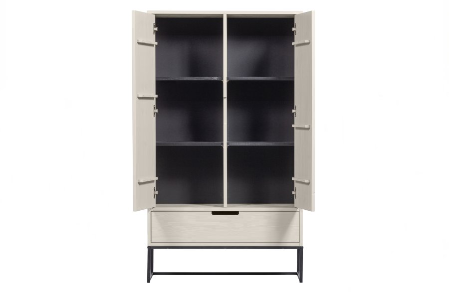 WOOOD Silas garderobeskab, 2 lger, 4 hylder, 1 skuffe - dust (gr/sand) brstet fyrretr og metal