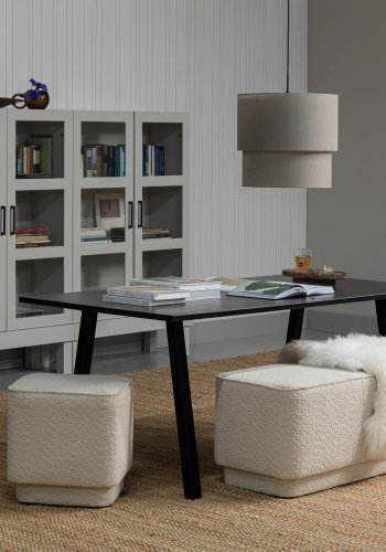 WOOOD Tablo spisebord, rektangulr - Blacknight egetr og firkantet ben sort metal (220x90)