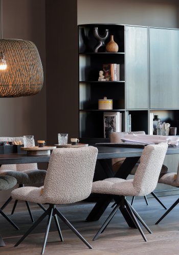 WOOOD EXCLUSIVE Vinny spisebordsstol, drejelig - sand fljl polyester og sort metal