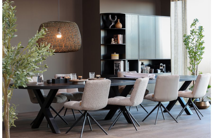 WOOOD EXCLUSIVE Vinny spisebordsstol, drejelig - sand fljl polyester og sort metal