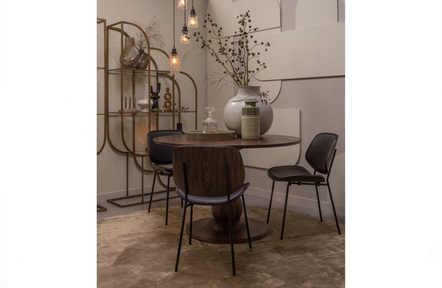 BEPUREHOME Close spisebordsstol - brun tr og sort kunstlder/metal