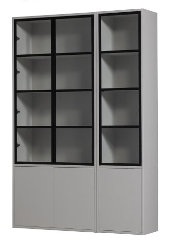 VTWONEN Basic vitrineskab, m. 2 push to open lger, 5 hylder - glas, sort metal og tgegr fyrretr