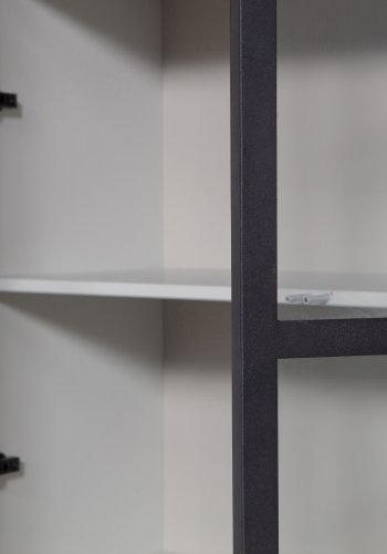 VTWONEN Basic vitrineskab, m. 4 push to open lger, 5 hylder - glas, sort metal og tgegr fyrretr