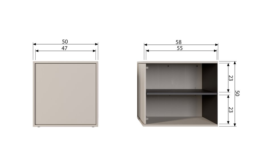 VTWONEN Daily Closet Single skab, m. 1 push to open lge og 1 hylde - dakargrau fyrretr (H:50)