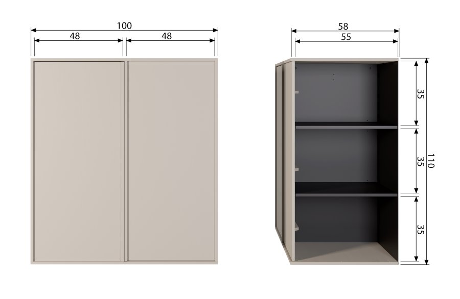 VTWONEN Daily Closet Dobbelt skab, m. 2 push to open lger og 2 stnger - dakargrau fyrretr (H:110)