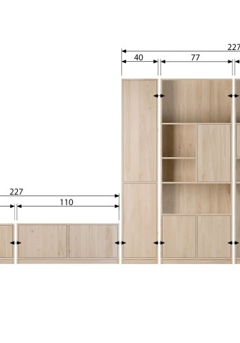 VTWONEN Modulair overskab, m. 2 push to open lger og 4 hylder - natur mat egetrsfinér (40x40)