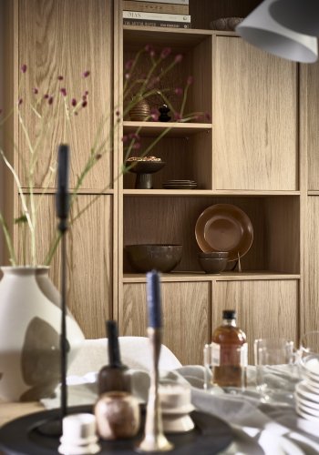 VTWONEN Modulair overskab, m. 3 push to open lger og hylder - natur mat egetrsfinér (77x40)