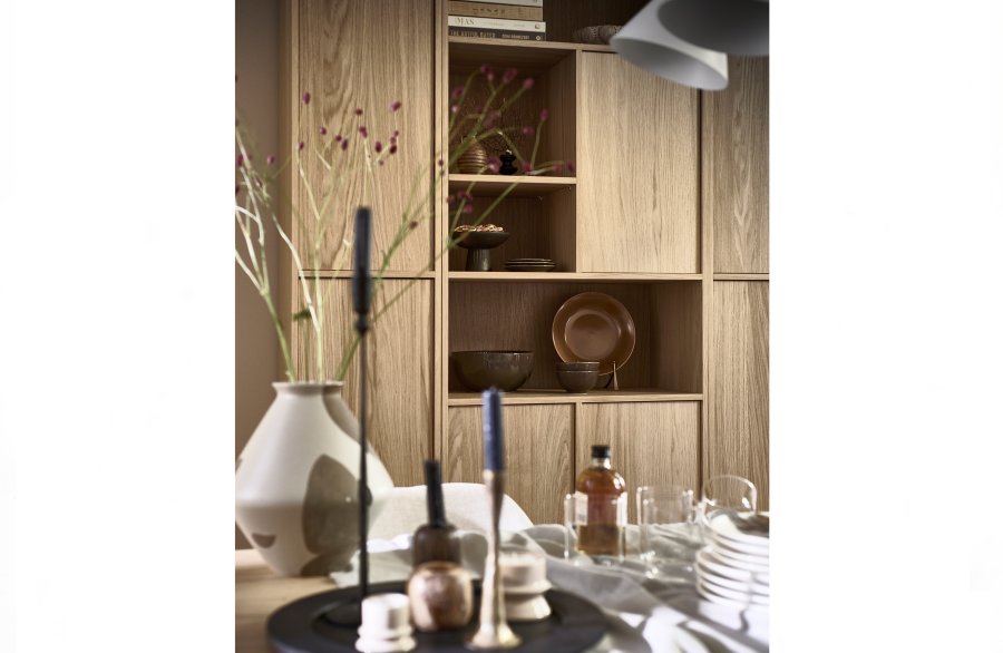 VTWONEN Modulair overskab, m. 3 push to open lger og hylder - natur mat egetrsfinér (77x40)