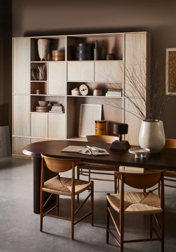 VTWONEN Modulair overskab, m. 3 push to open lger og hylder - natur mat egetrsfinér (77x40)