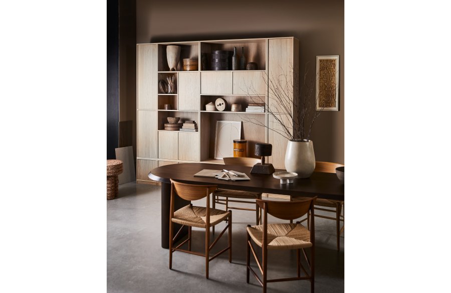 VTWONEN Modulair overskab, m. 3 push to open lger og hylder - natur mat egetrsfinér (77x40)