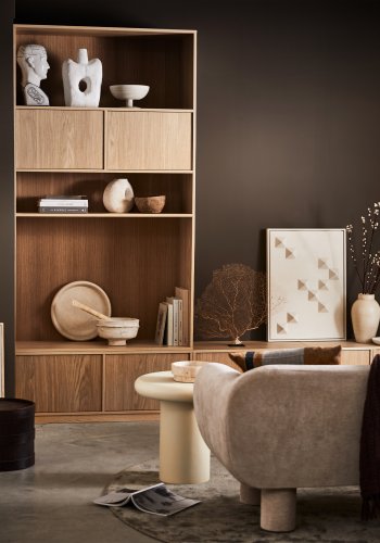 VTWONEN Modulair overskab, m. 2 push to open lger og hylder - natur mat egetrsfinér (110x40)