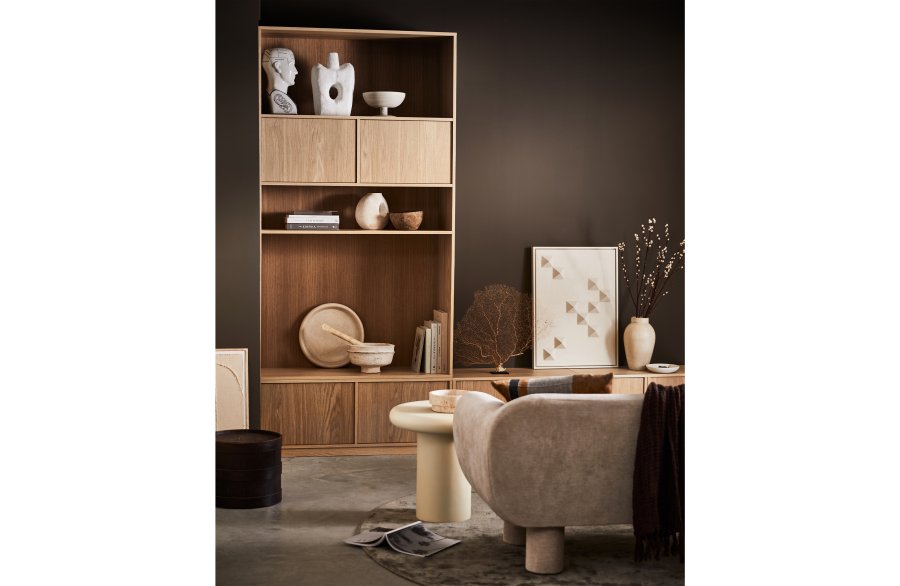 VTWONEN Modulair overskab, m. 2 push to open lger og hylder - natur mat egetrsfinér (110x40)