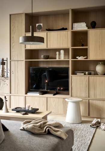 VTWONEN Modulair overskab, m. 2 push to open lger og hylder - natur mat egetrsfinér (110x40)