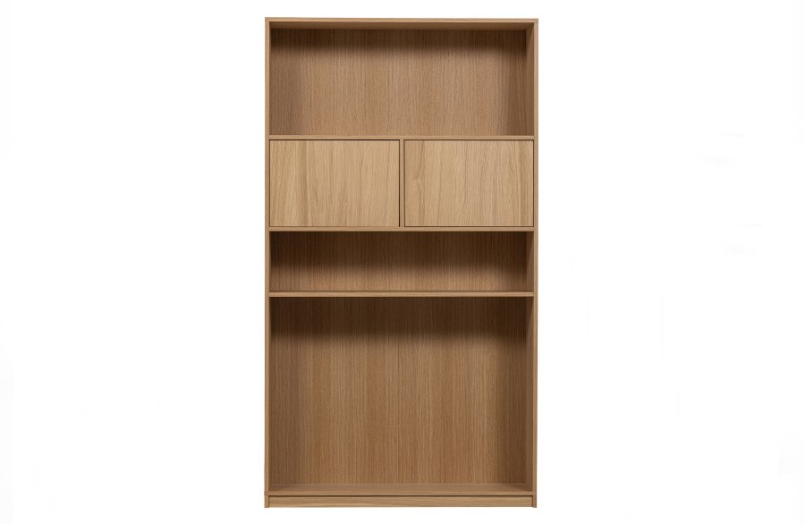 VTWONEN Modulair overskab, m. 2 push to open lger og hylder - natur mat egetrsfinér (110x40)