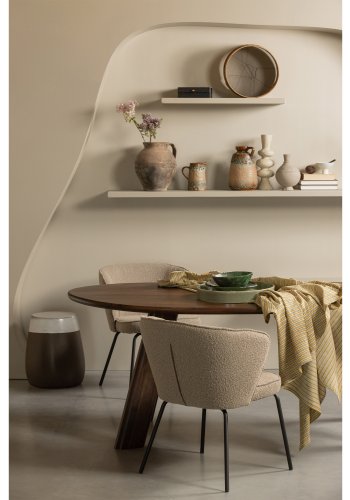 BEPUREHOME Admit spisebordsstol - beige bouclé polyester og sort metal