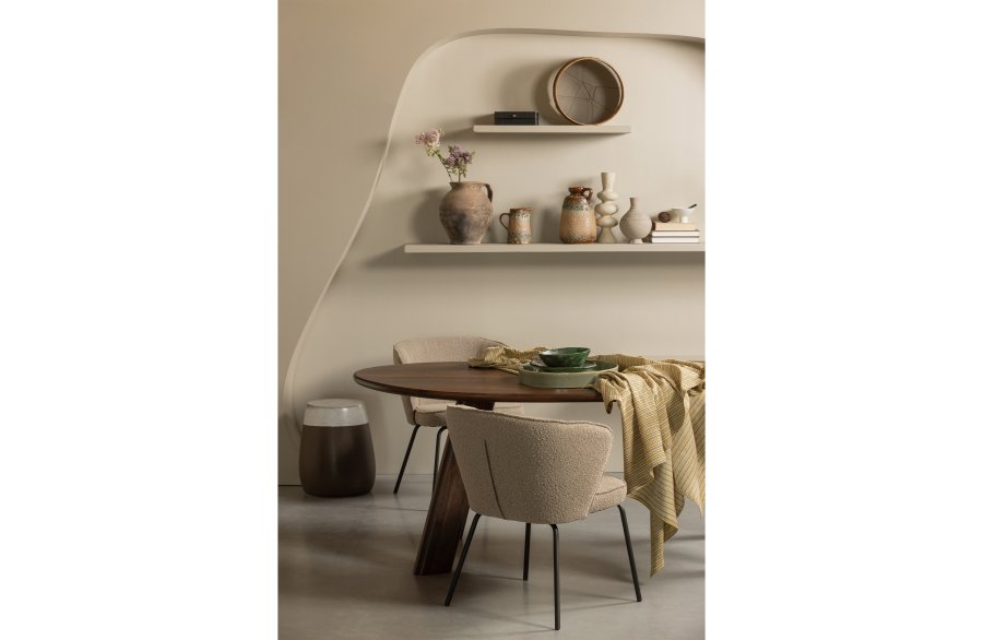 BEPUREHOME Admit spisebordsstol - beige bouclé polyester og sort metal