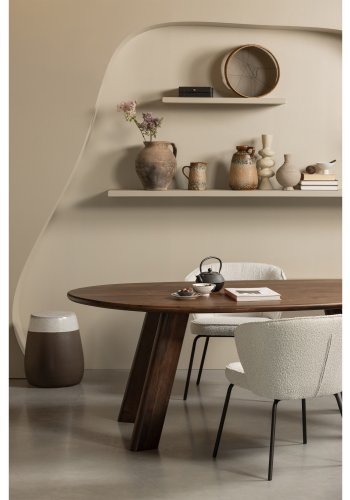 BEPUREHOME Admit spisebordsstol - natur bouclé polyester og sort metal