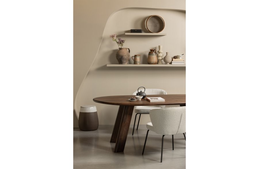 BEPUREHOME Admit spisebordsstol - natur bouclé polyester og sort metal