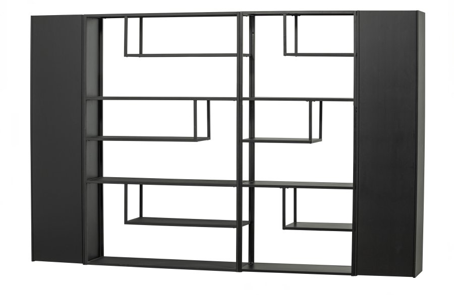 WOOOD Teun skab, m. 1 push to open lge og 4 hylder - sort fyrretr