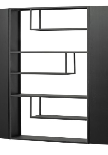 WOOOD Teun skab, m. 1 push to open lge og 4 hylder - sort fyrretr