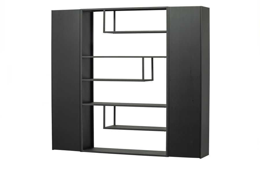 WOOOD Teun skab, m. 1 push to open lge og 4 hylder - sort fyrretr