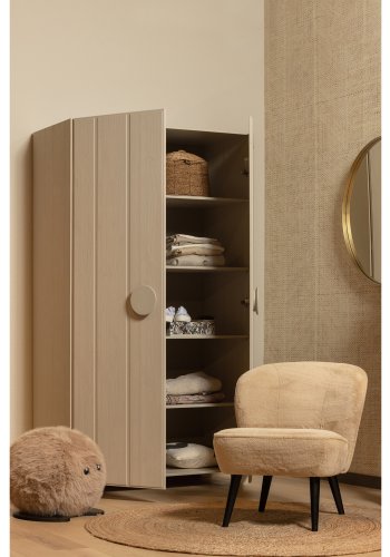 WOOOD Noah garderobeskab, m. 2 lger, 4 hylder og 1 bjlestang - dust gr fyrretr