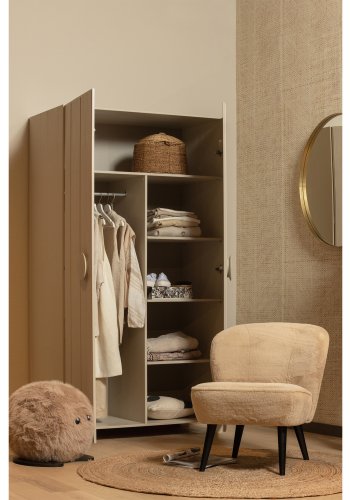 WOOOD Noah garderobeskab, m. 2 lger, 4 hylder og 1 bjlestang - dust gr fyrretr