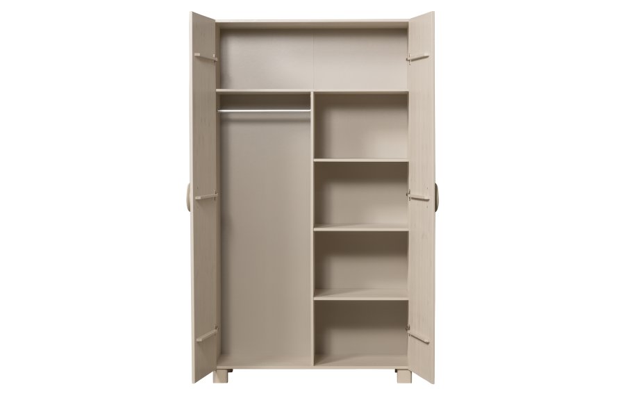 WOOOD Noah garderobeskab, m. 2 lger, 4 hylder og 1 bjlestang - dust gr fyrretr