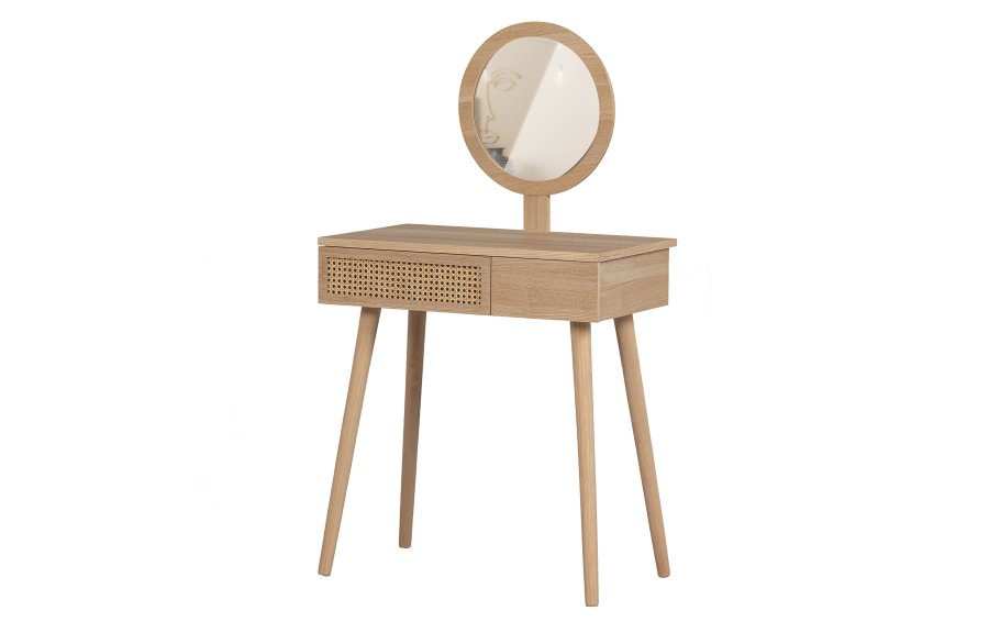 WOOOD Soof sminkebord, m. spejl og 2 skuffer - natur MDF og fyrretr (70x40)
