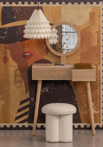 WOOOD Soof sminkebord, m. spejl og 2 skuffer - natur MDF og fyrretr (70x40)