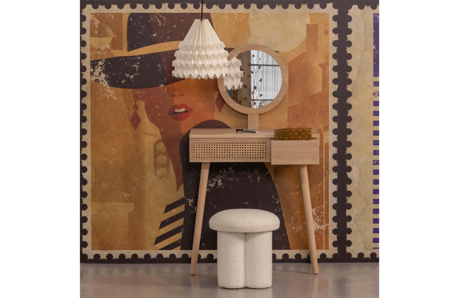 WOOOD Soof sminkebord, m. spejl og 2 skuffer - natur MDF og fyrretr (70x40)