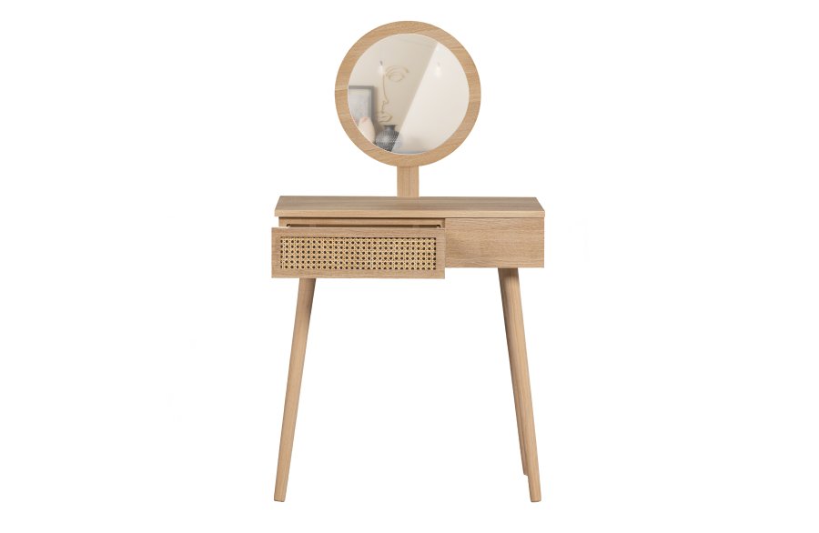 WOOOD Soof sminkebord, m. spejl og 2 skuffer - natur MDF og fyrretr (70x40)