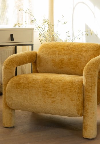 WOOOD EXCLUSIVE Lenny lnestol, m. armln - guld/gul ru tekstur fljl polyester