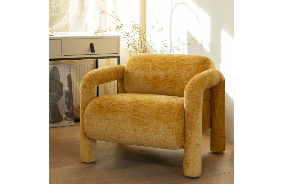 WOOOD EXCLUSIVE Lenny lnestol, m. armln - guld/gul ru tekstur fljl polyester