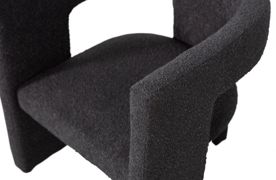 WOOOD EXCLUSIVE Tiwa lnestol, m. armlng - mrkegr bouclé stof