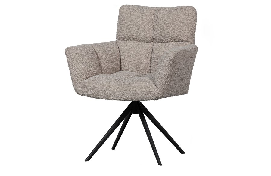WOOOD EXCLUSIVE Vinny spisebordsstol, m. armln, drejelig - sand bouclé polyester og sort metal