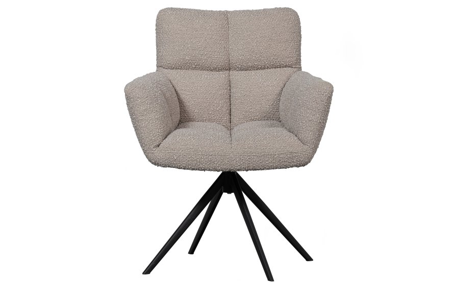 WOOOD EXCLUSIVE Vinny spisebordsstol, m. armln, drejelig - sand bouclé polyester og sort metal