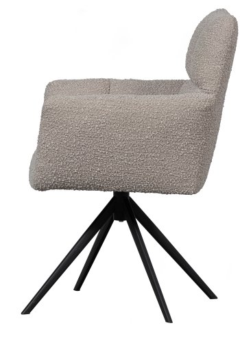 WOOOD EXCLUSIVE Vinny spisebordsstol, m. armln, drejelig - sand bouclé polyester og sort metal