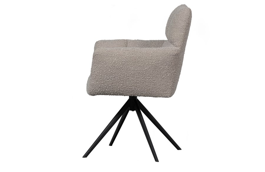 WOOOD EXCLUSIVE Vinny spisebordsstol, m. armln, drejelig - sand bouclé polyester og sort metal