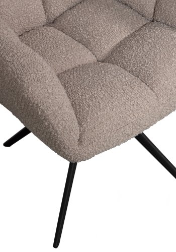 WOOOD EXCLUSIVE Vinny spisebordsstol, m. armln, drejelig - sand bouclé polyester og sort metal