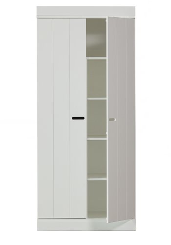 WOOOD Connect Low garderobeskab, m. 2 lger 4 hylder og 1 bjlestang - hvid fyrretr