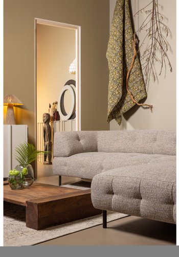 WOOOD EXCLUSIVE Lloyd hjrnesofa, hjre - groft vvet brun melange stof og sort metal