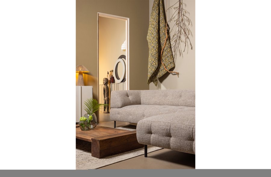 WOOOD EXCLUSIVE Lloyd hjrnesofa, hjre - groft vvet brun melange stof og sort metal