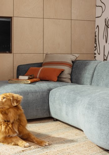 WOOOD EXCLUSIVE Polly sofa, m. venstre chaiselong - bl-grn polyester