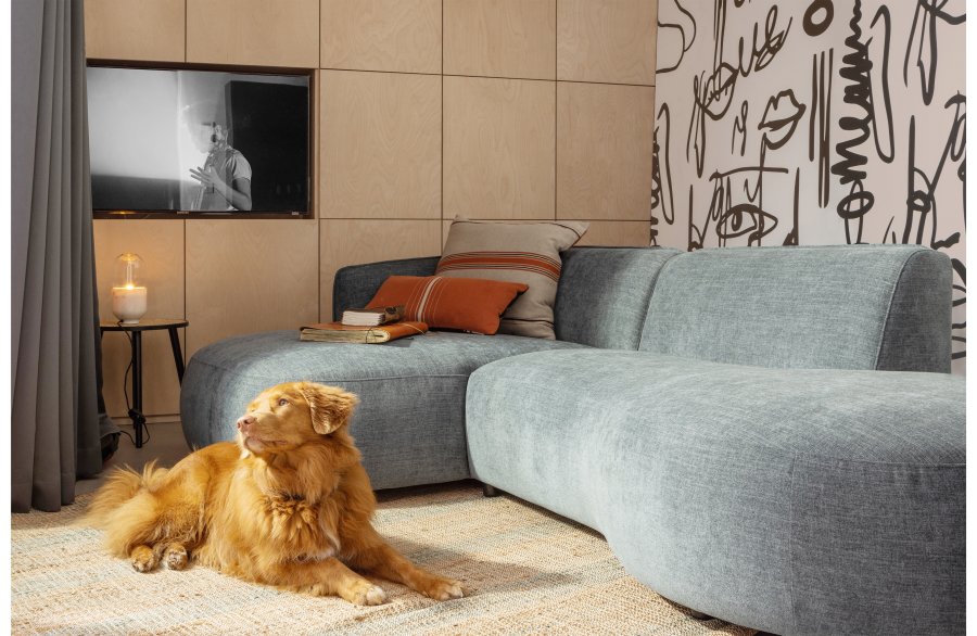 WOOOD EXCLUSIVE Polly sofa, m. venstre chaiselong - bl-grn polyester