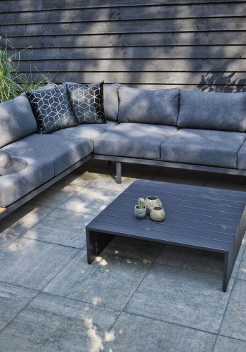 EXOTAN Bari loungest til haven, m. bord og hynder  - antracitgr stof, polywood og aluminium