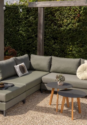 EXOTAN Capri loungehj�rnesofa, venstre - gr�n stof og aluminium